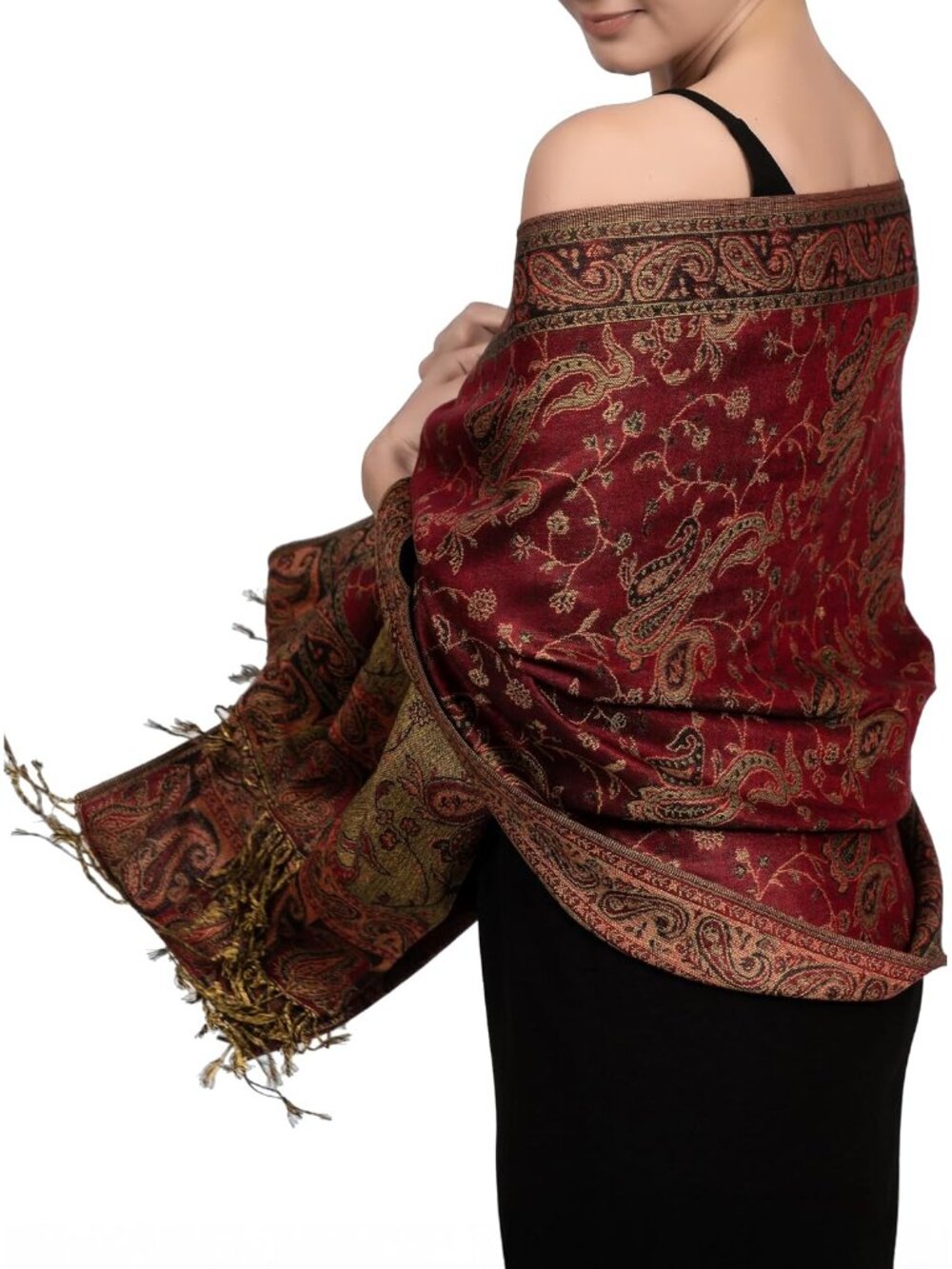 Reversible Paisley Pashmina Rave Scarf – Exotic Indian Shawls and Wraps for Even